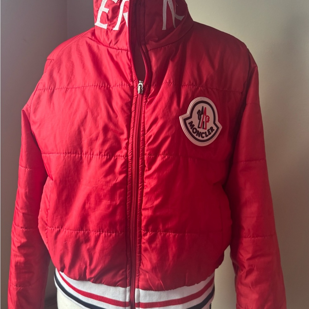 Moncler Puffer Jacket & Scarf in Bold Red
